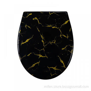 Fanmitrk Duroplast Toilet Seat-Quick Release Toilet Seats with Top Fixing,Black Color with Gold Dust Glitter Effect
